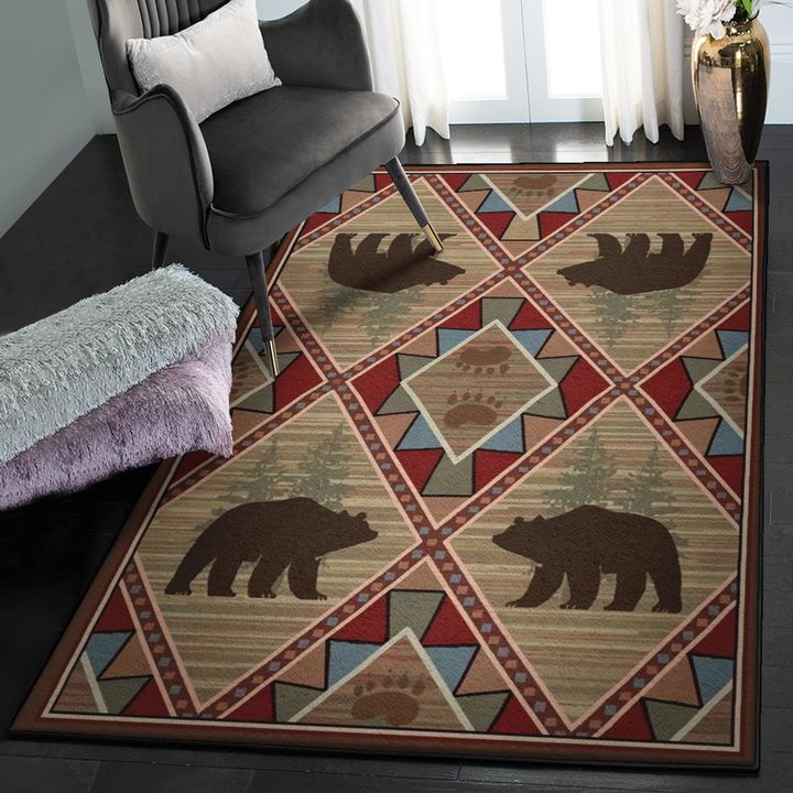 Bear Lover Gift Bedroom Rugs, Rustic Bear Rug, Rustic Rug, Rustic Lodge Area Rugs, Carpet for Living Room A37