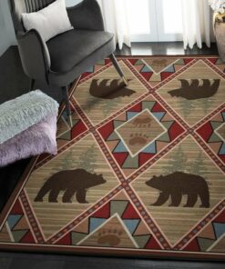 Bear Lover Gift Bedroom Rugs, Rustic Bear Rug, Rustic Rug, Rustic Lodge Area Rugs, Carpet for Living Room A39
