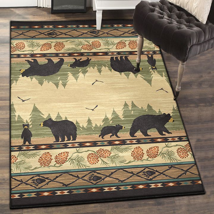 Bear Lover Gift Washable Area Rugs, Rustic Bear Rug, Rustic Rug, Rustic Lodge Area Rugs, Carpet for Living Room A16