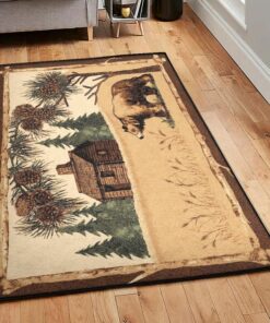 Bear Lover Gift Washable Rugs, Rustic Bear Rug, Rustic Rug, Rustic Lodge Area Rugs, Carpet for Living Room A43