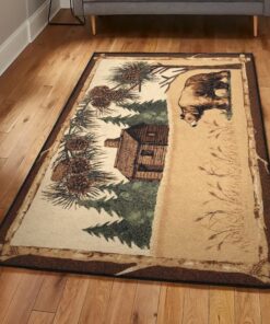Bear Lover Gift Washable Rugs, Rustic Bear Rug, Rustic Rug, Rustic Lodge Area Rugs, Carpet for Living Room A43