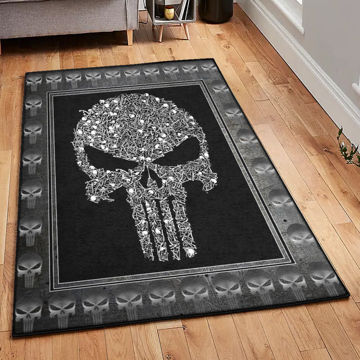 Bone Dining Room Rug, Skull Punisher Skull Rug, Skull Area Rug, Skull Rug for Living Room Bedroom Home Skull A20