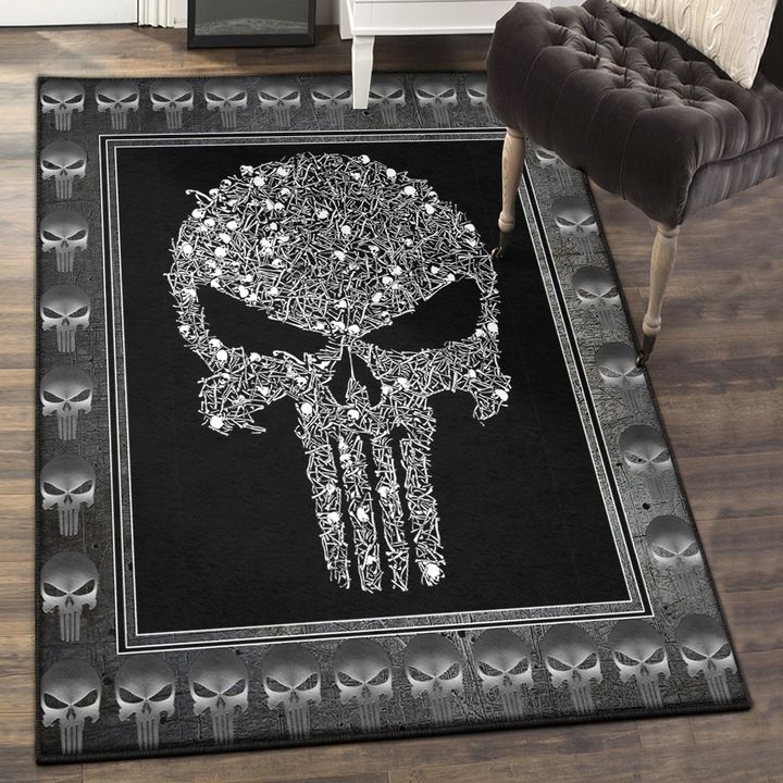 Bone Dining Room Rug, Skull Punisher Skull Rug, Skull Area Rug, Skull Rug for Living Room Bedroom Home Skull A20