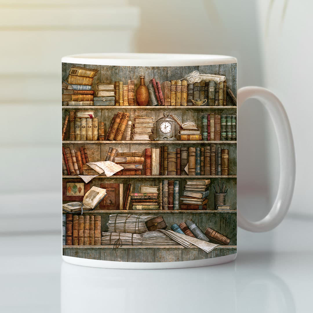 Bookshelf Mug Book Lovers Librarian Coffee Mug
