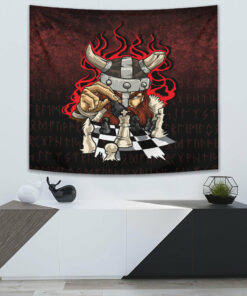 Brave Viking With Chessboard Chess Tapestry for Wall Décor