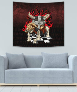 Brave Viking With Chessboard Chess Tapestry for Wall Décor