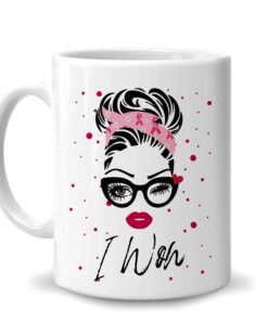 Breast Cancer Awareness Pink Ribbon Bun Hair I Won 11Oz White Ceramic Coffee Tea Mug, Gifts For Breast Cancer Women, Warriors, Survivors, On Birthday, Holiday