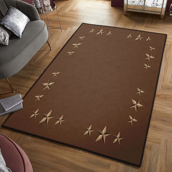 Brown Modern Area Rugs, Rustic Chocolate Brown Western Camel Star Microsuede Rug, Rustic Rug for Living Room