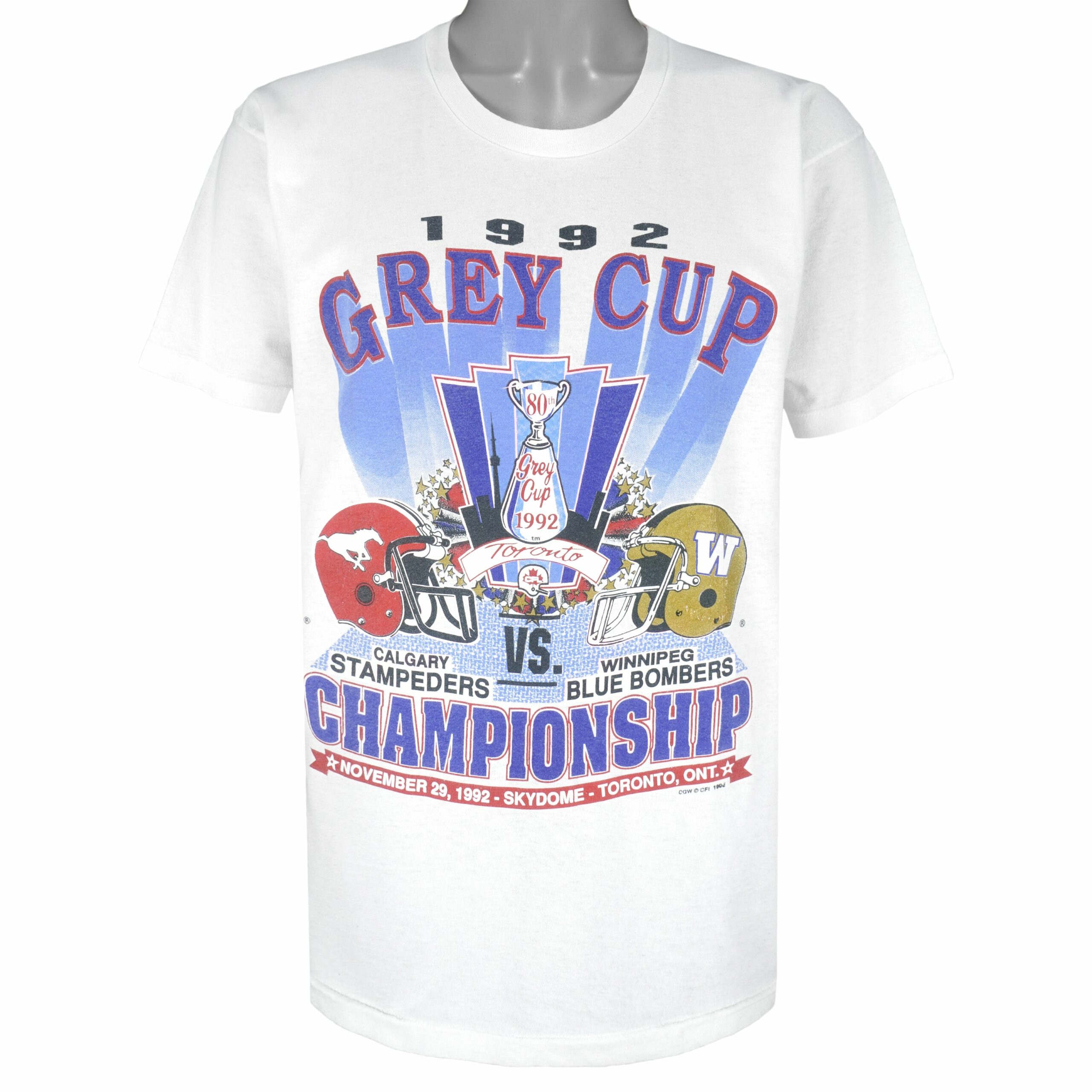 CFL Calgary Stampeders VS Winnipeg Blue Bombers Grey Cup Champions T-Shirt 1992 Vintage Style Hoodie Sweatshirt Reprinted Full Size Gifts for Fans