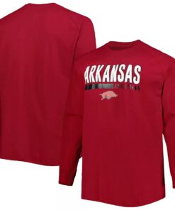 Cardinal Arkansas Razorbacks Bigtall Two-Hit Raglan Long Sleeve T-Shirt, Hogs Shirt Gifts For Razorbacks Fans, Arkansas Razorbacks Hoodie