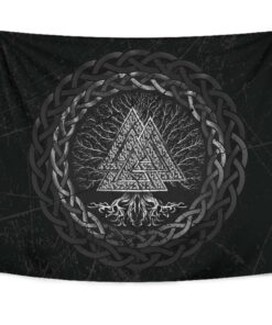 Celtic And Viking Style Tapestry Valknut and Tree of Life Yggrdrasil for Wall Décor