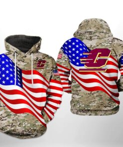Central Michigan Chippewas Ncaa Us Flag Camo Veteran 3D All Over Print Hoodie, Zip-Up Hoodie