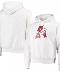 Champion Heathered Gray Arkansas Razorbacks Team Vault Logo Reverse Weave Pullover Hoodie, Hogs Shirt Gifts For Razorbacks Fans, Arkansas Razorbacks Hoodie