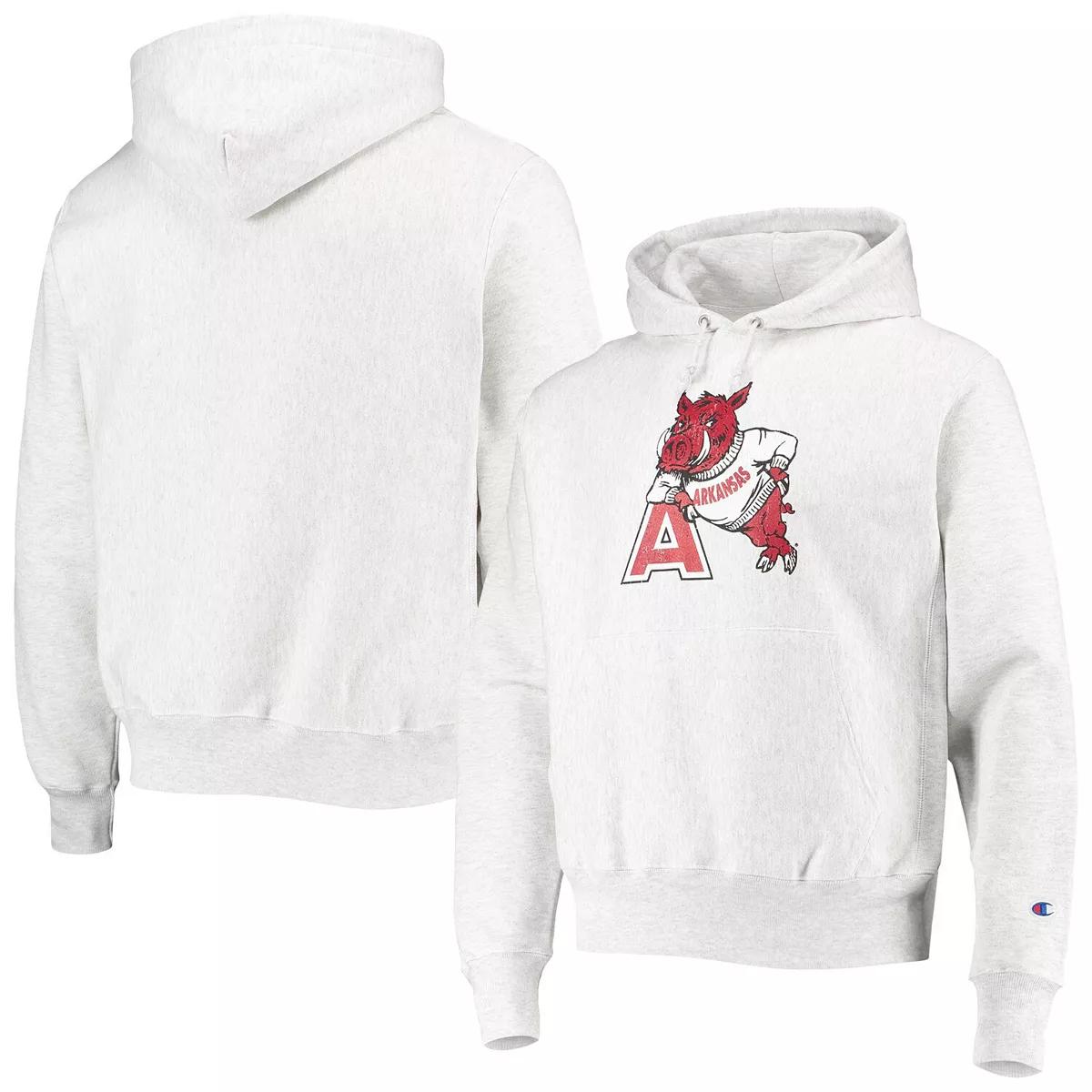 Champion Heathered Gray Arkansas Razorbacks Team Vault Logo Reverse Weave Pullover Hoodie, Hogs Shirt Gifts For Razorbacks Fans, Arkansas Razorbacks Hoodie