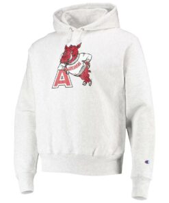 Champion Heathered Gray Arkansas Razorbacks Team Vault Logo Reverse Weave Pullover Hoodie, Hogs Shirt Gifts For Razorbacks Fans, Arkansas Razorbacks Hoodie