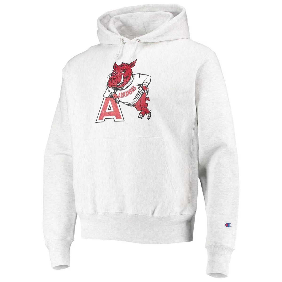 Champion Heathered Gray Arkansas Razorbacks Team Vault Logo Reverse Weave Pullover Hoodie, Hogs Shirt Gifts For Razorbacks Fans, Arkansas Razorbacks Hoodie