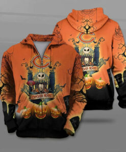 Chicago Bears Halloween Costume Hoodies Jack Skellington 3D Graphic Gifts for Fans