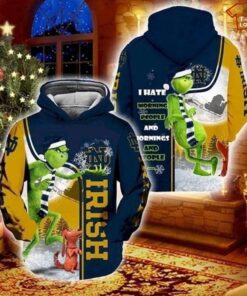 Christmas Grinch Notre Dame Fighting Irish I Hate Morning 3D All Over Print Zip Hoodie Gifts For Ncaa Fans