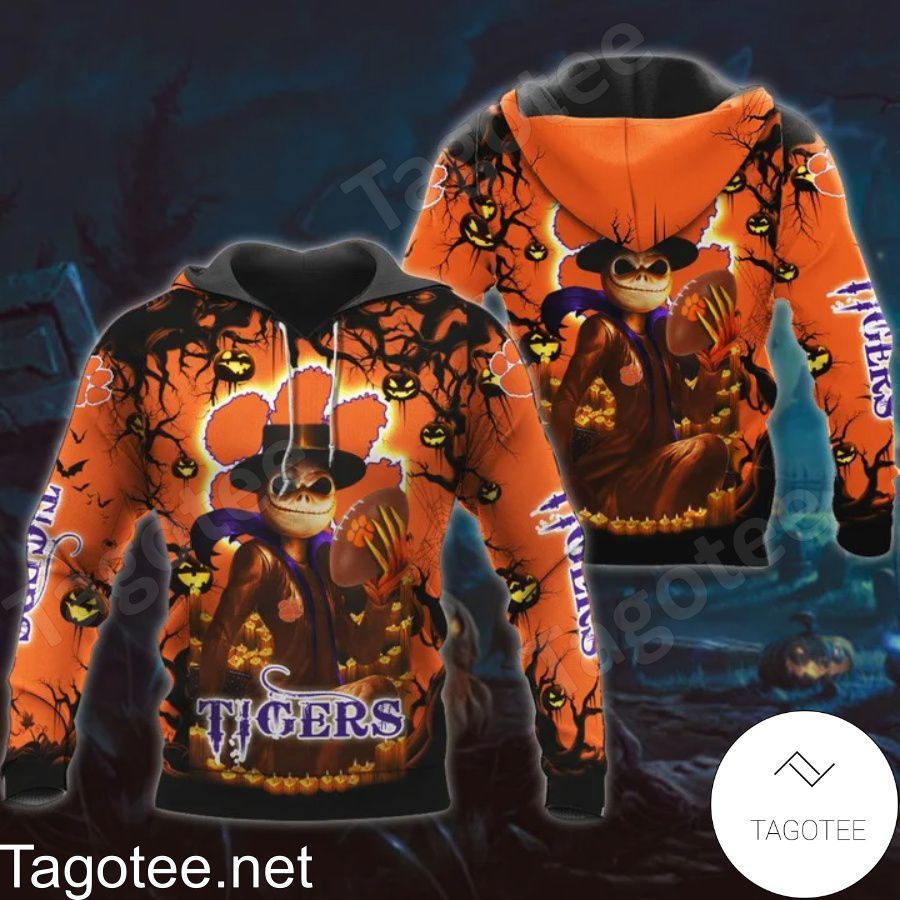 Clemson Tigers Jack Skellington Halloween 3D All Over Print Zip Hoodie Gifts For Ncaa Fans