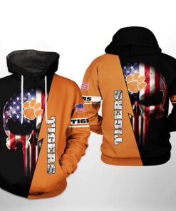 Clemson Tigers Ncaa Us Flag Skull 3D All Over Print Hoodie, Zip-Up Hoodie