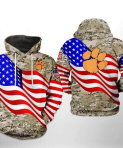 Clemson Tigers Us Flag Camo Veteran 3D All Over Print Zip Hoodie Gifts For Ncaa Fans