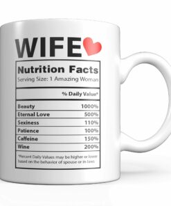Coffee Mug For Wife - Gift For Women - Stocking Stuffer Ideas For Best Wife - Cute Anniversary, Birthday, Christmas Gift - Nutrition Facts Printed On Both Sides - Ceramic, 11Oz