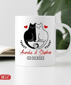 Custom Cat Couple Mug, Personalized Couple Mug, Couple Coffee Mug, Mr And Mrs Mug, Wife And Husband Gifts, Couple Ceramic Mug Gifts For Engagement, Couple Gifts, White Tea Cup