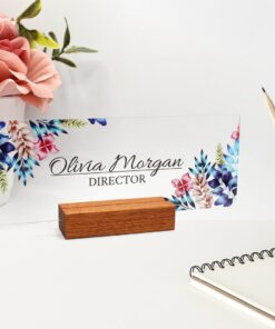 Customization Floral Acrylic Name Plate On Desk Office Name Plates For Secretary Nurses Teacher Friend Women Boss