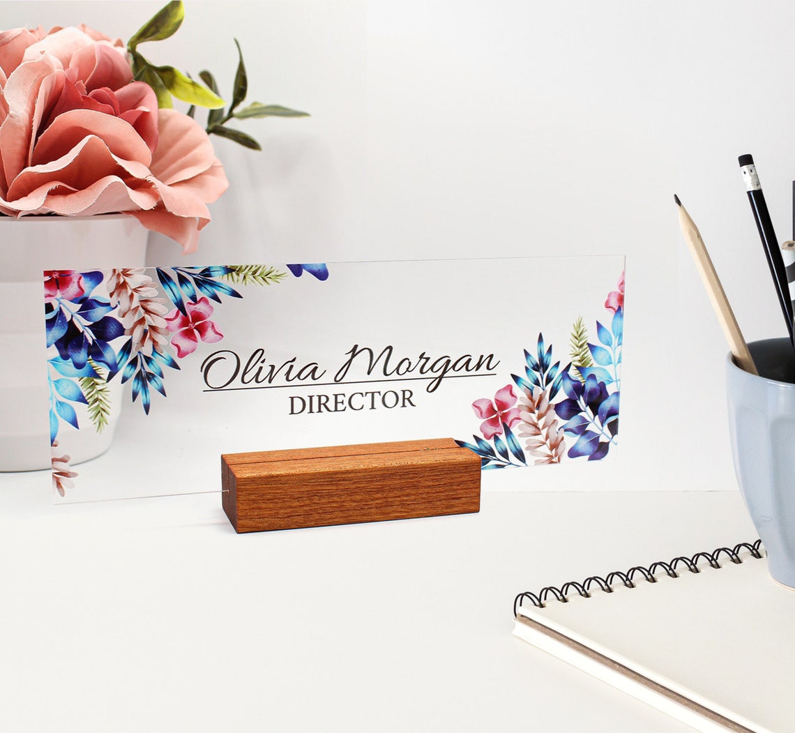 Customization Floral Acrylic Name Plate On Desk Office Name Plates For ...
