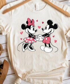 Cute Mickey And Minnie Mosue Love Heart Retro T-shirt, Disney Valentine's Day Couples Matching 2023 Tee, Magic Kingdom Disneyland Gift Adult Kid Toddler Tee