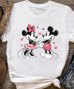 Cute Mickey And Minnie Mosue Love Heart Retro T-shirt, Disney Valentine's Day Couples Matching 2023 Tee, Magic Kingdom Disneyland Gift Adult Kid Toddler Tee