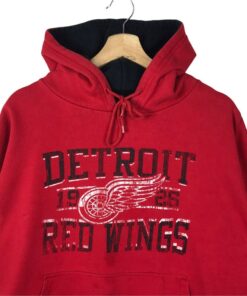 DISTRESS Vintage Style NHL Detroit Red Wings Pullover Hoodie Printed Spell Out Big Logo NHL Detroit Red Wings Sweater Pullover