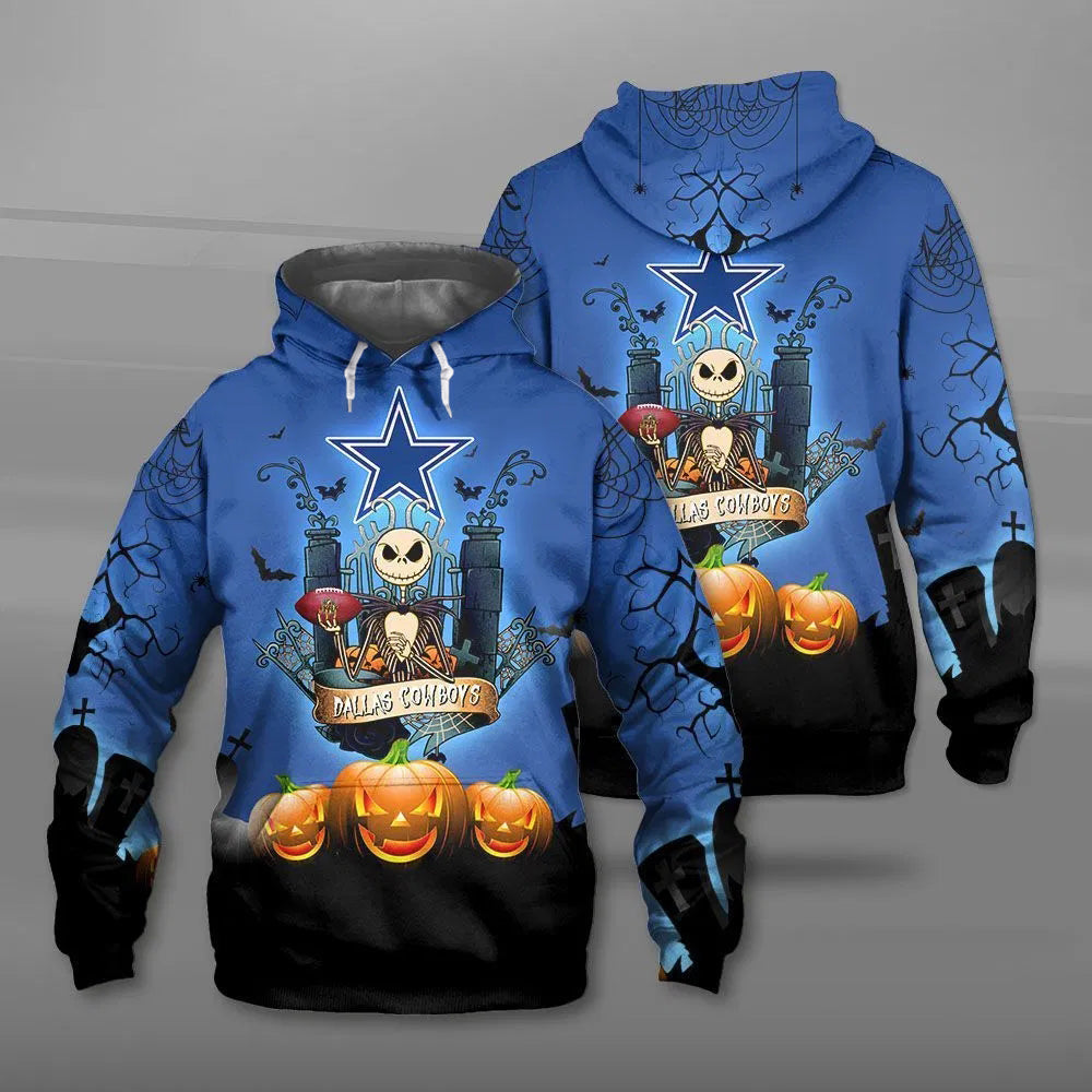Dallas Cowboys Halloween Costume Hoodies Jack Skellington 3D Graphic Gifts for Fans