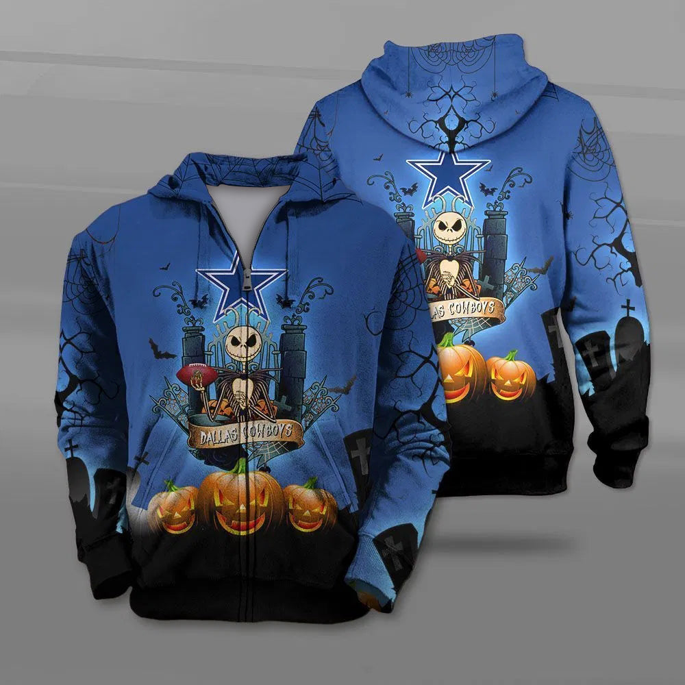 Dallas Cowboys Halloween Costume Hoodies Jack Skellington 3D Graphic Gifts for Fans