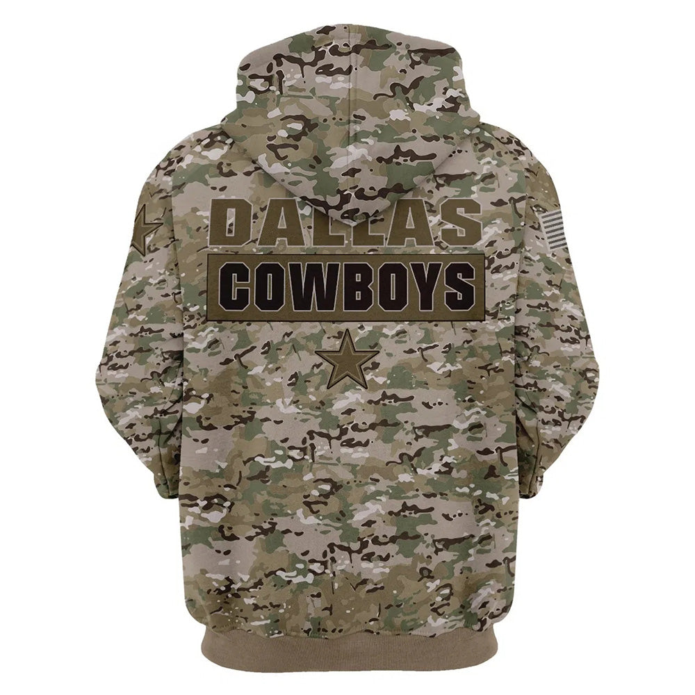 Dallas Cowboys Hoodie Camo Printed 3D Pullover Zip Up Hoodies Gifts for Fans