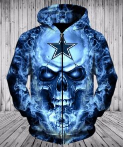 Dallas Cowboys Skull Hoodies 3D With Zipper Gifts for Fans