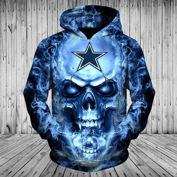 Dallas Cowboys Skull Hoodies 3D With Zipper Gifts for Fans