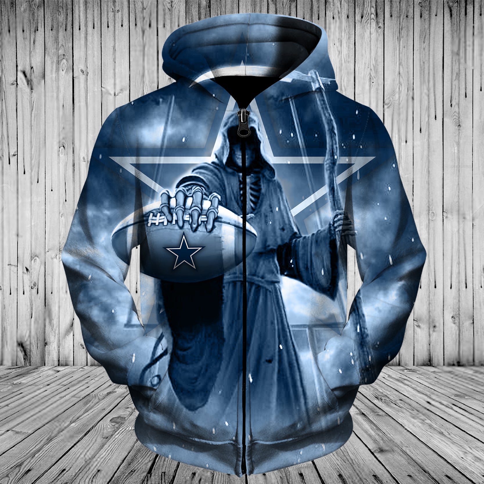 Dallas Cowboys Zipper Hoodies, Pullover Hoodies 3D Death Skull Gifts for Fans