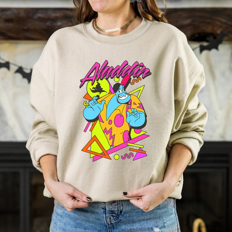 Disney Aladdin Genie 90s Style Portrait Unisex Tee Adult T-shirt Kid Shirt Long Sleeve Hoodie Sweatshirt Women's Tank