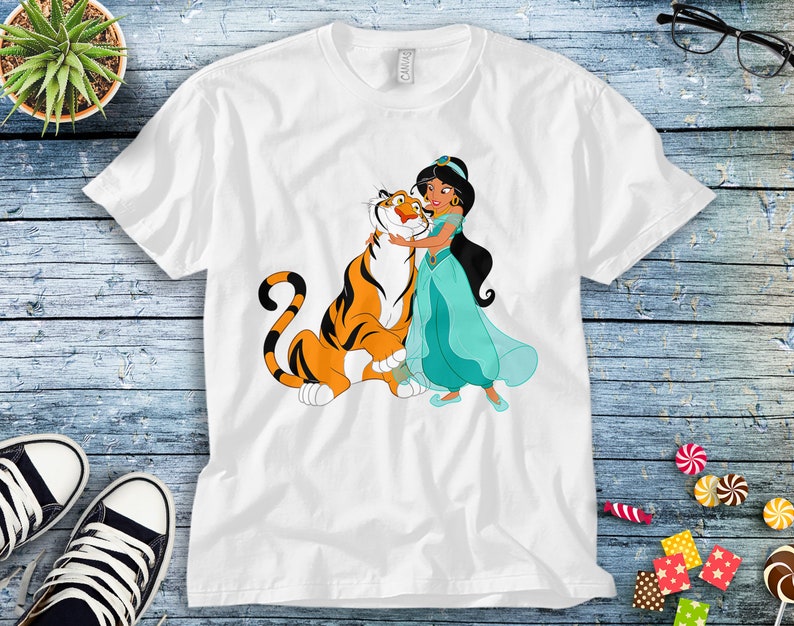 Disney Aladdin Princess Jasmine and Rajah Friends Unisex Tee Adult T-shirt Kid Shirt Long Sleeve Hoodie Sweatshirt Women's Tank