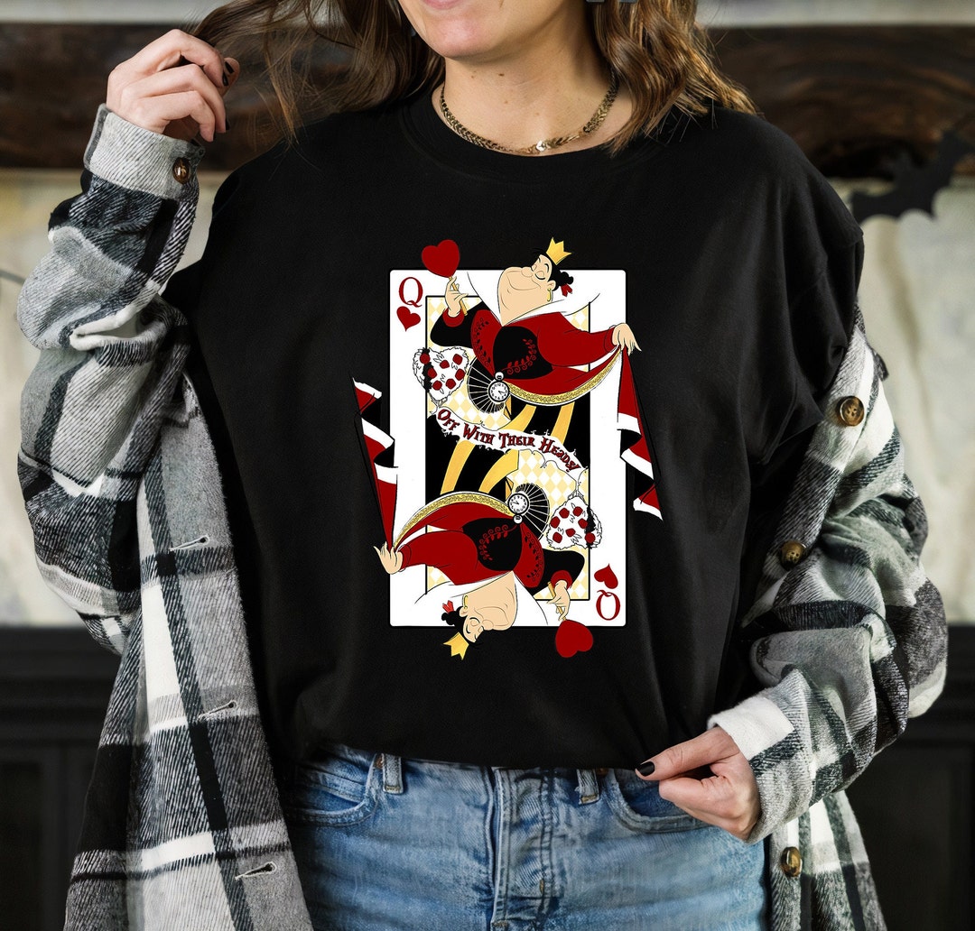 Disney Alice In Wonderland Queen Of Hearts Playing Card T-Shirt Disneyland Vacation Matching Shirt Unisex Adult T-shirt Kid Shirt Sweatshirt