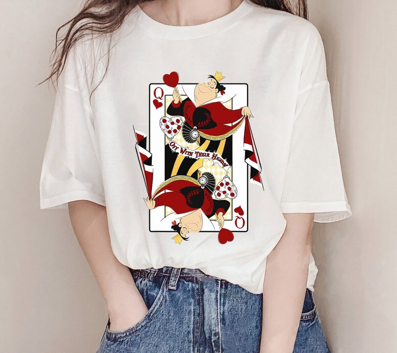 Disney Alice In Wonderland Queen Of Hearts Playing Card T-Shirt Disneyland Vacation Matching Shirt Unisex Adult T-shirt Kid Shirt Sweatshirt