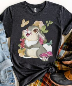 Disney Bambi Thumper Vintage Floral Portrait Shirt, Magic Kingdom Holiday Trip Unisex T-shirt Family Birthday Gift Adult Kid Toddler Tee