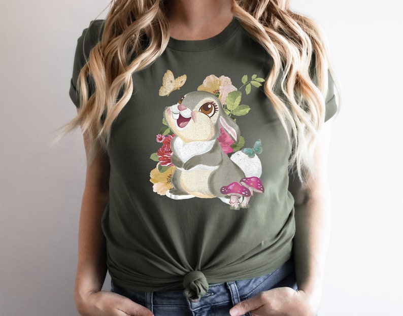 Disney Bambi Thumper Vintage Floral Portrait T-Shirt, Disney Trip Tee, Disneyland Vacation Gift, Disney World Tee Unisex T-shirt