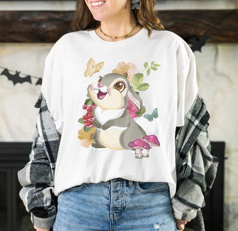 Disney Bambi Thumper Vintage Floral Portrait T-Shirt, Disney Trip Tee, Disneyland Vacation Gift, Disney World Tee Unisex T-shirt