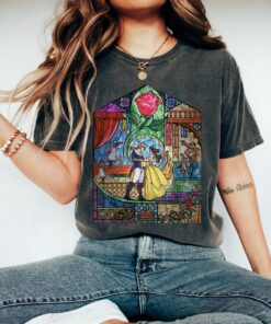 Disney Beauty and The Beast Stained Glass Rose Graphic T-Shirt, Magic Kingdom, Disneyland Family Trip Vacation Gift Unisex T-shirt