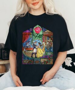 Disney Beauty and The Beast Stained Glass Rose Graphic T-Shirt, Magic Kingdom, Disneyland Family Trip Vacation Gift Unisex T-shirt
