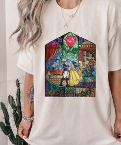 Disney Beauty and The Beast Stained Glass Rose Graphic T-Shirt, Magic Kingdom, Disneyland Family Trip Vacation Gift Unisex T-shirt
