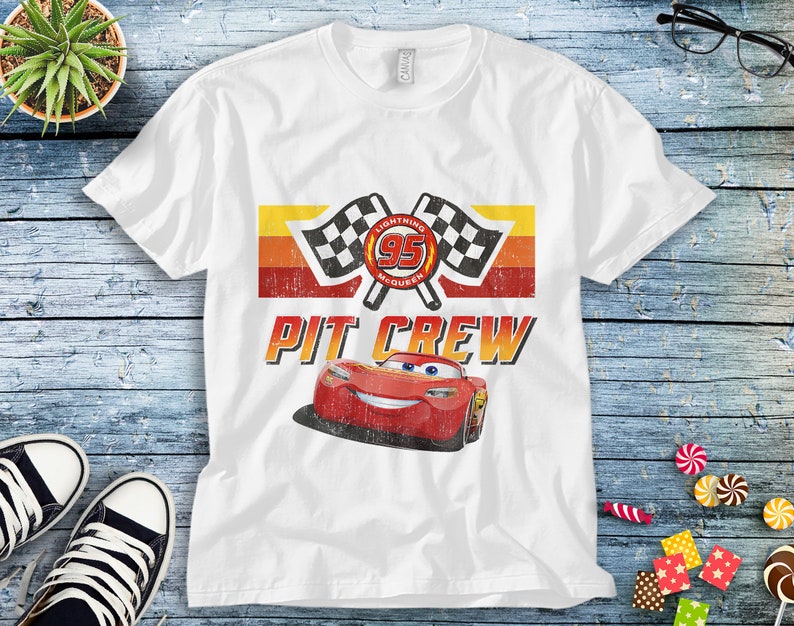 Disney Cars McQueen Pit Crew Red Graphic Unisex Tee Adult T-shirt Kid Shirt Long Sleeve Hoodie Sweatshirt Women's Tank