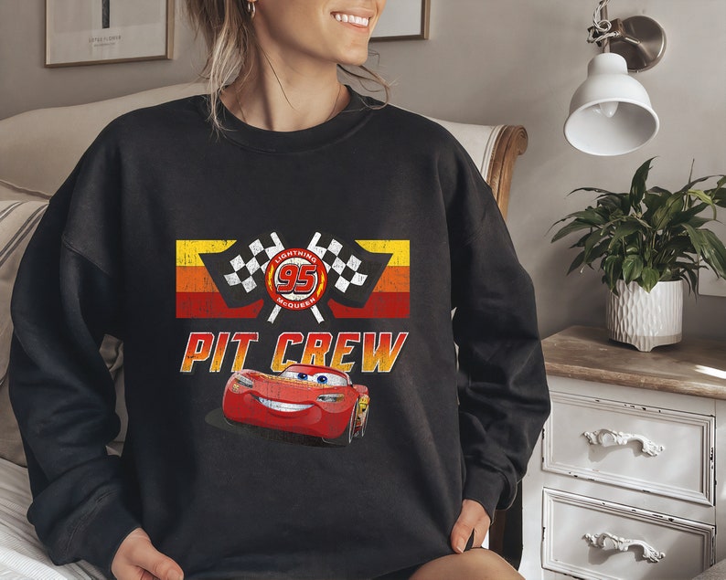 Disney Cars McQueen Pit Crew Red Graphic Unisex Tee Adult T-shirt Kid Shirt Long Sleeve Hoodie Sweatshirt Women's Tank